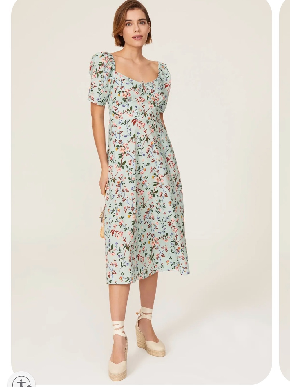 LK Bennett Mint Floral Puff-Sleeve Midi Dress